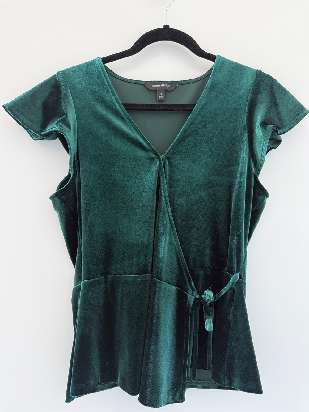 Banana Republic Deep Emerald Velvet Wrap Blouse